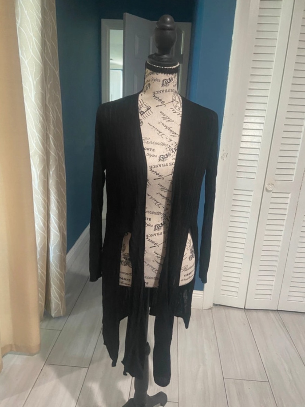 MM Lafleur Black Ribbed Open-Front Draped Cardigan